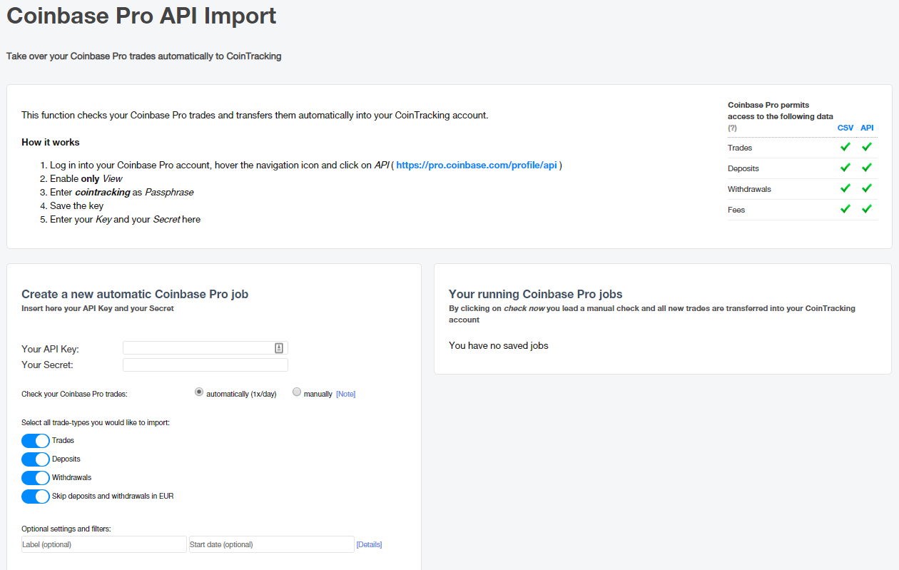 Coinbase Pro API Import