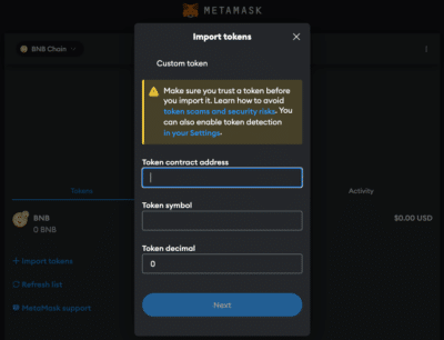 Add BEP-20 token to MetaMask