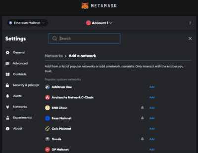 Select BNB Smart Chain from network list