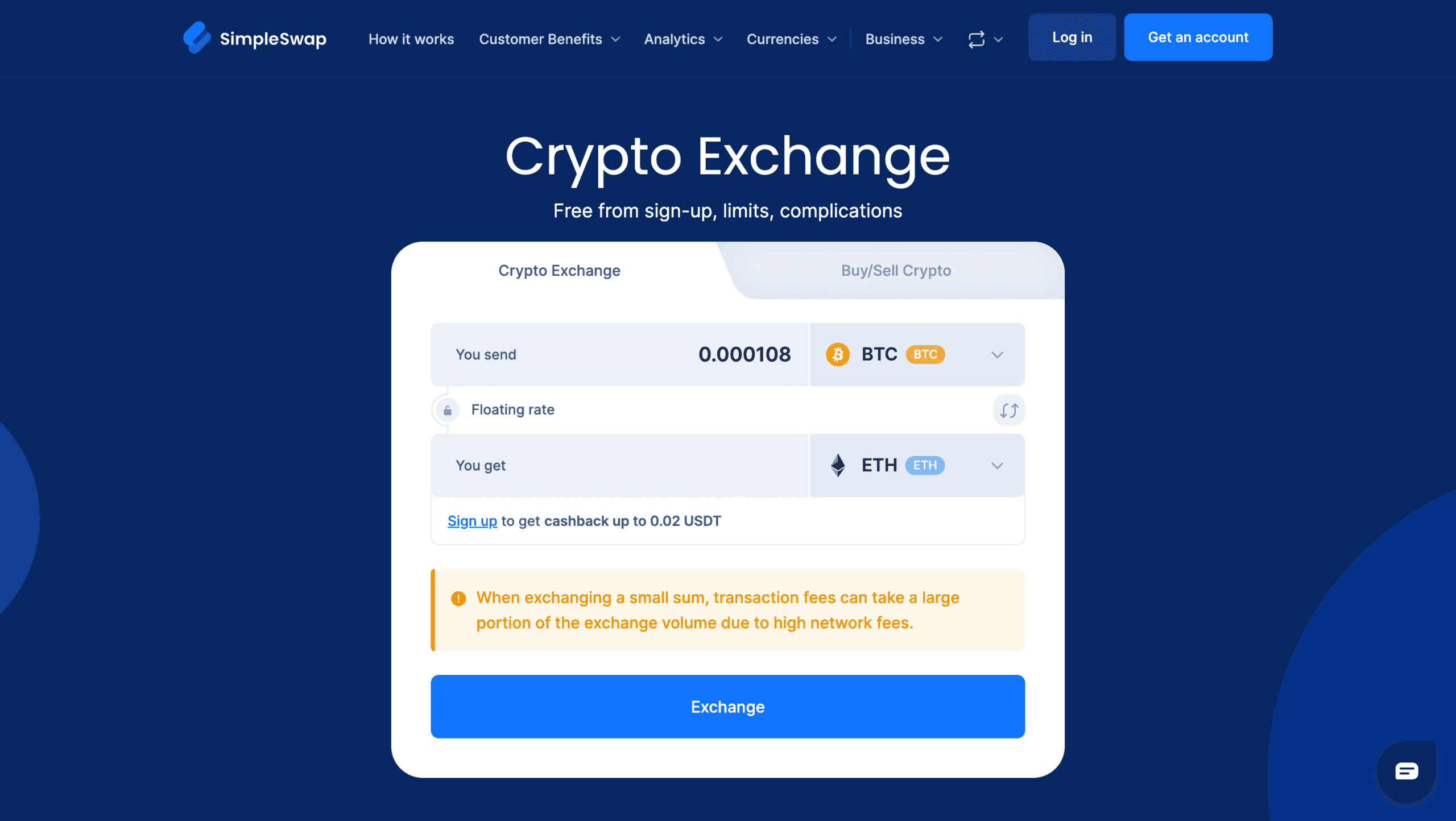 SimpleSwap Kryptobörse ohne KYC