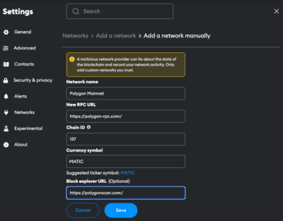 Polygon network details