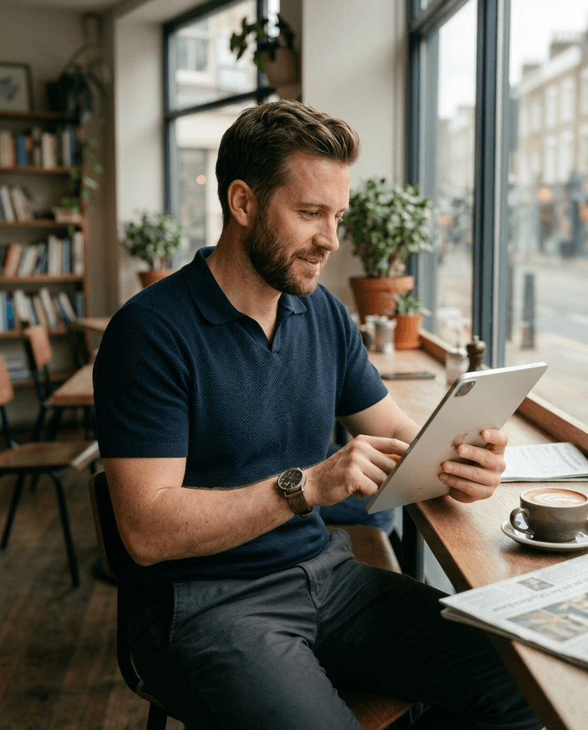 Indywidualny inwestor kryptowalutowy korzystający z tabletu