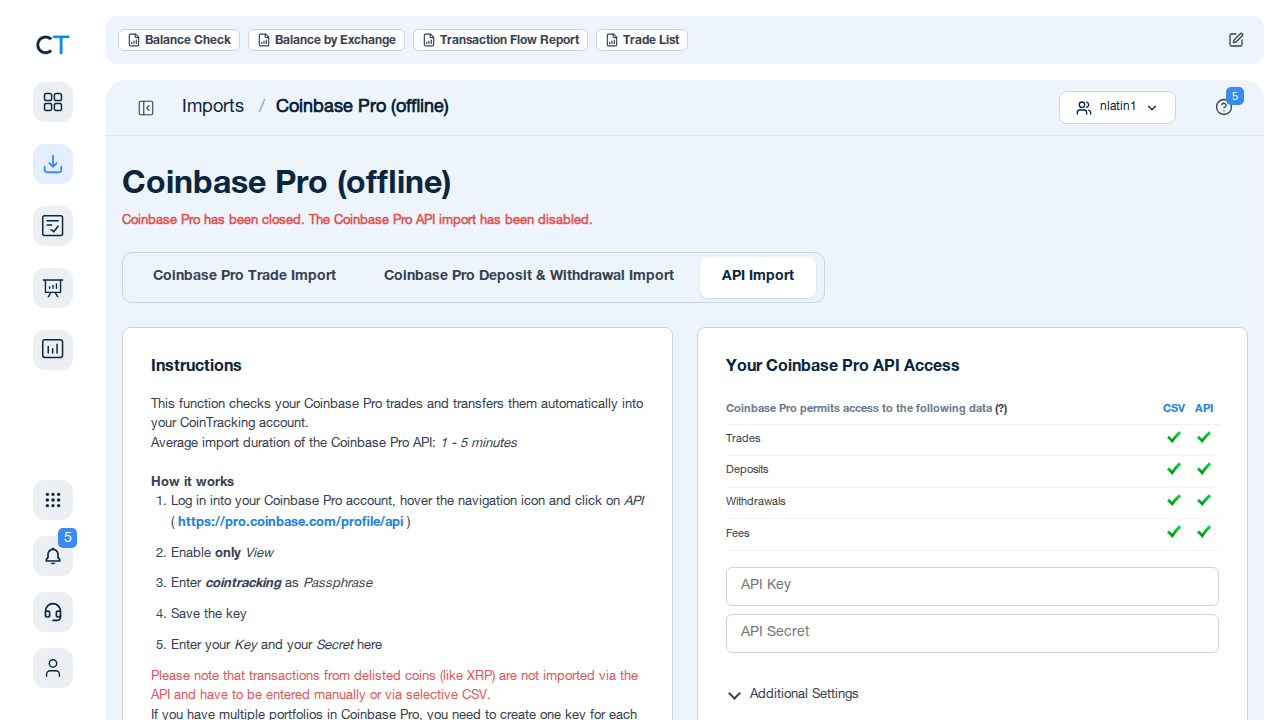Coinbase Pro Import-Seite in CoinTracking mit CSV-Upload-Anleitung