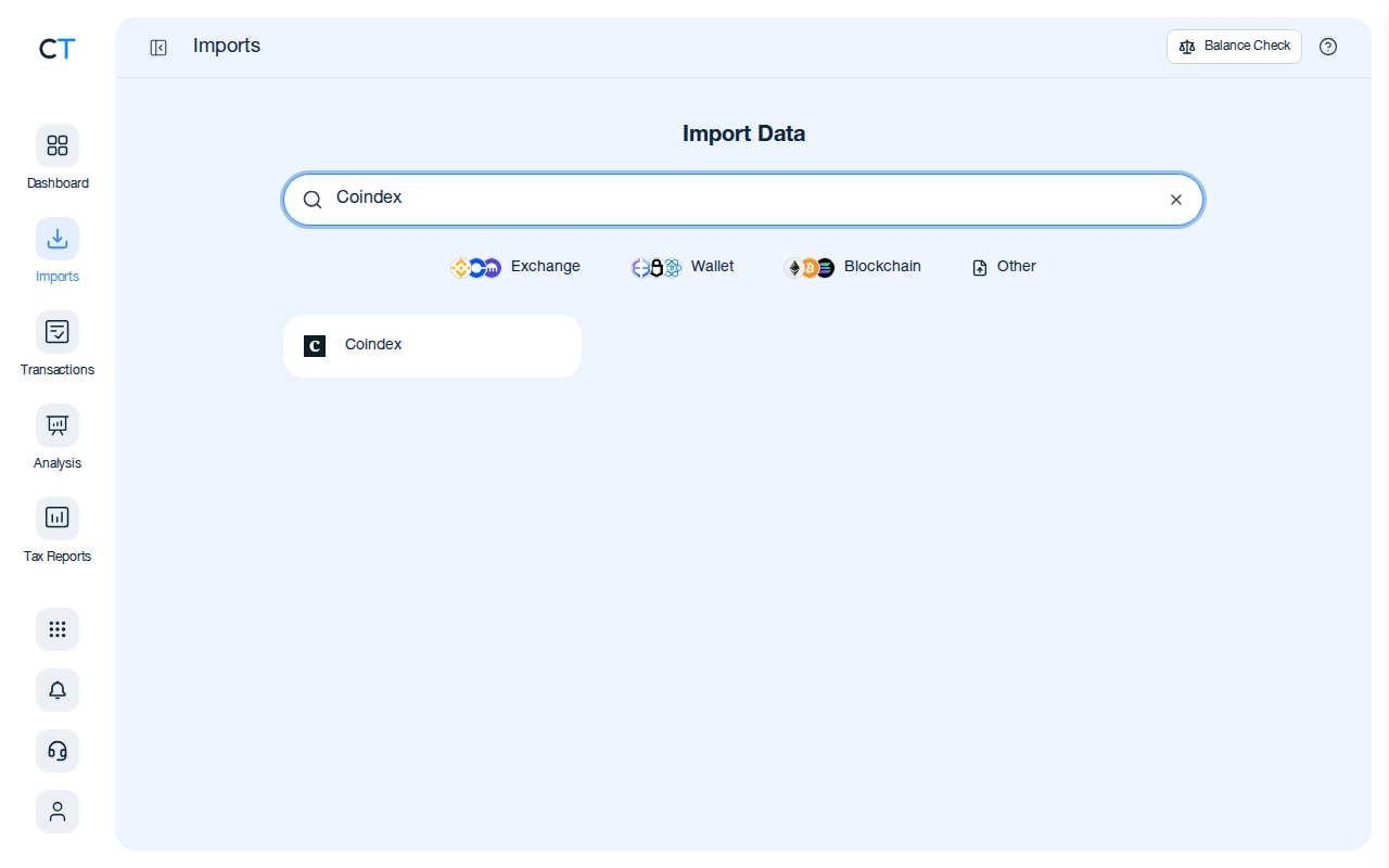 CoinTracking Import-Suche mit Coindex in den Ergebnissen