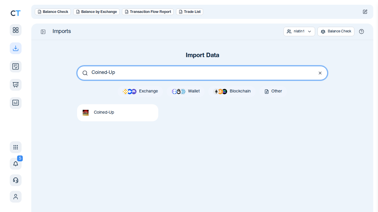 CoinTracking Import-Suche mit Coined-Up Ergebnis