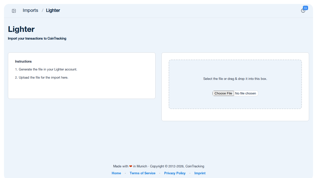 Lighter-Importseite in CoinTracking mit CSV-Upload-Bereich