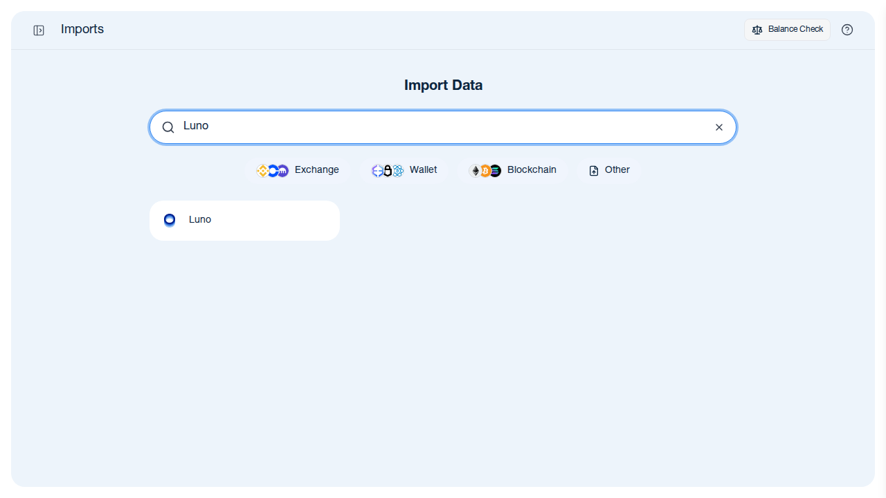 CoinTracking Import-Suche mit der Luno Exchange-Option