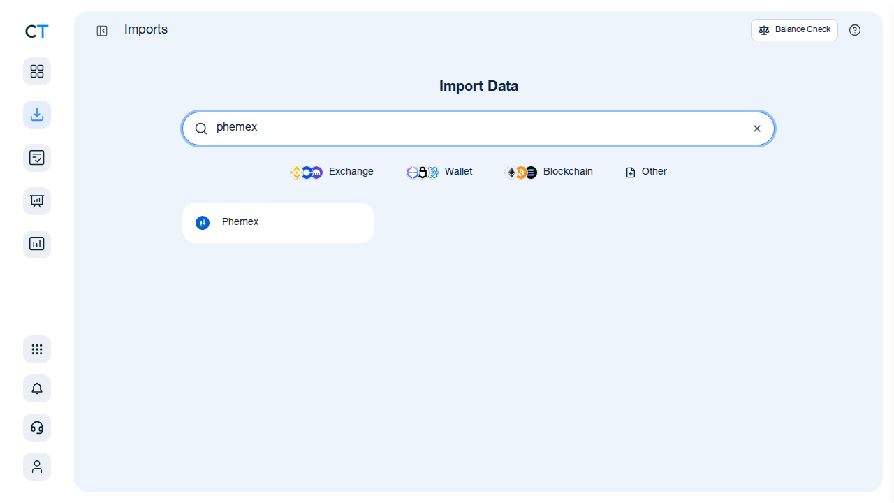CoinTracking Phemex import — API key entry or CSV upload