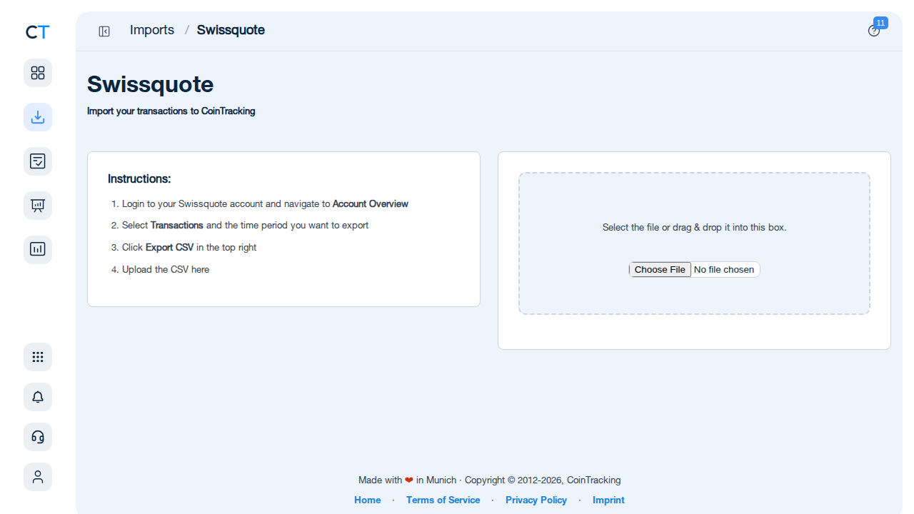 CoinTracking tax report generation for Swissquote transactions