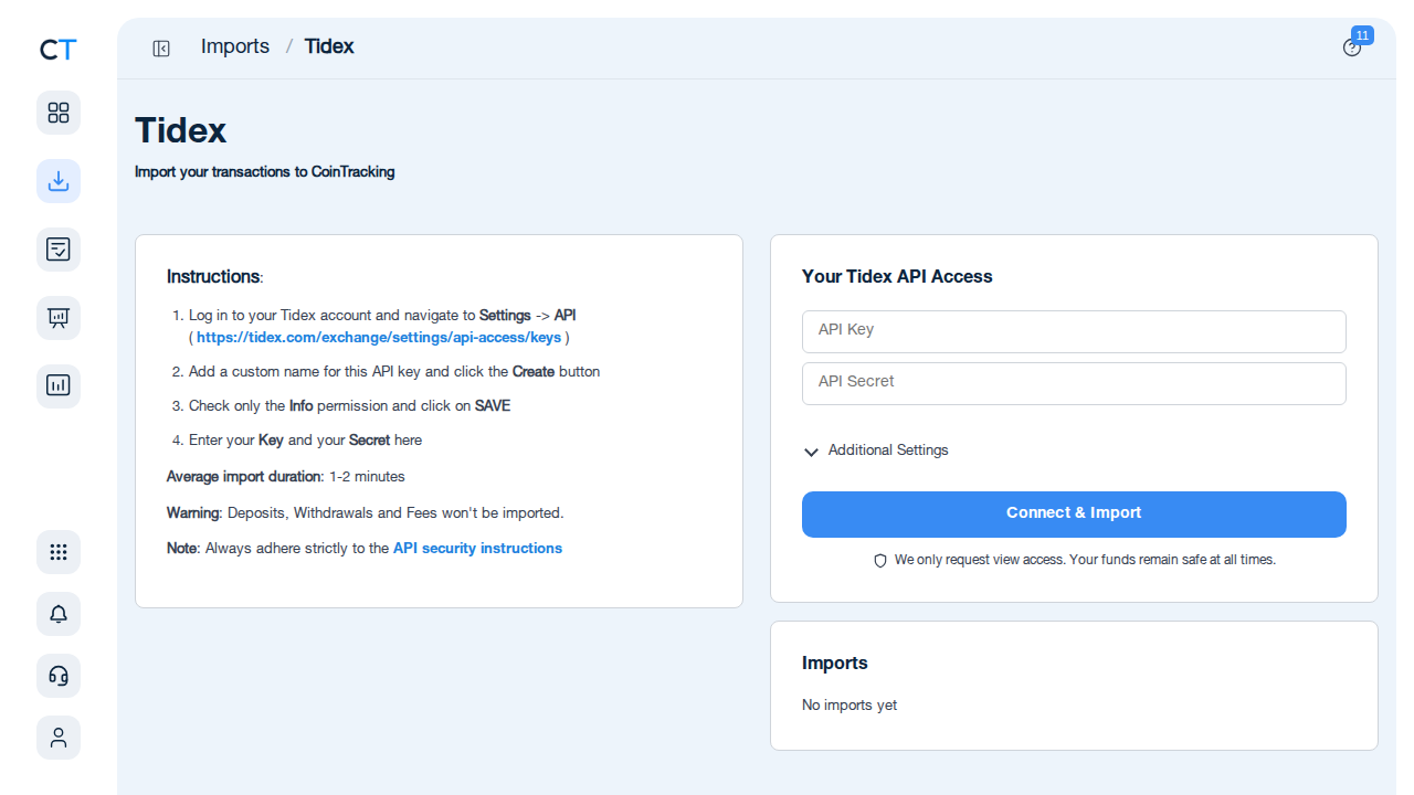 CoinTracking Steuerbericht für Tidex Transaktionen