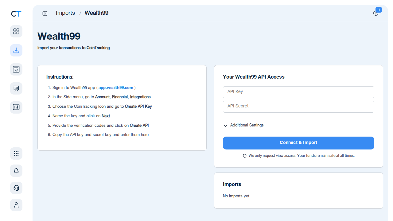 CoinTracking Steuerbericht für Wealth99 Transaktionen