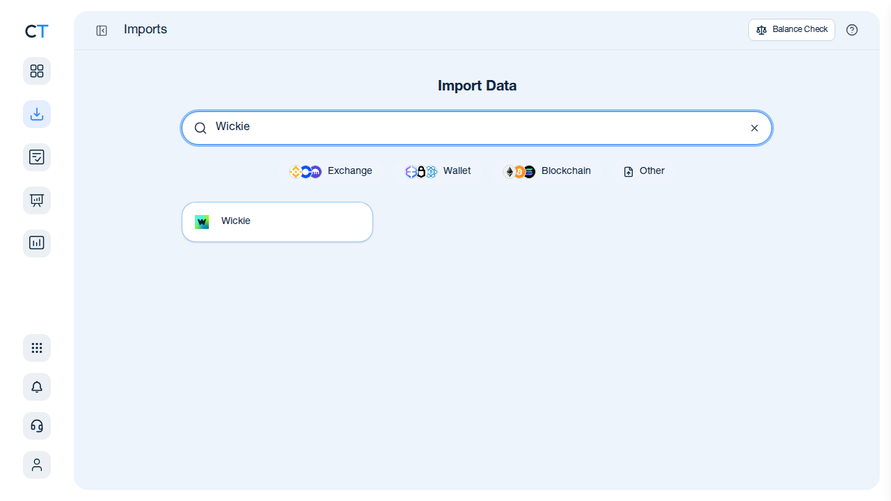 CoinTracking Import-Suche mit Wickie im Ergebnis