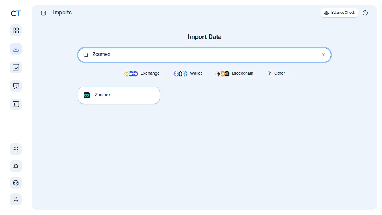 CoinTracking Zoomex CSV import search