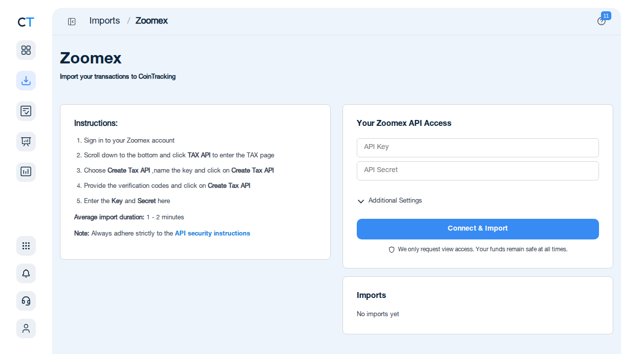 CoinTracking tax report generation for Zoomex transactions