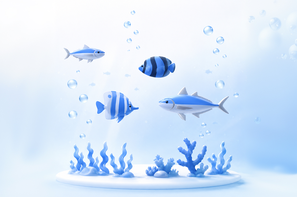 Ein kleiner Fisch schwimmt – Illustration für den Einstieg in Krypto