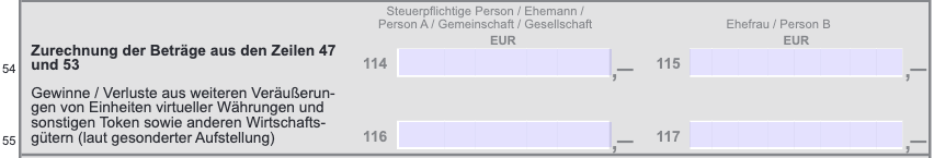 Anlage SO – Zeile 54 für Gewinn und Verlust