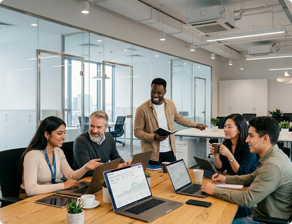 Equipo diverso de personas celebrando juntas