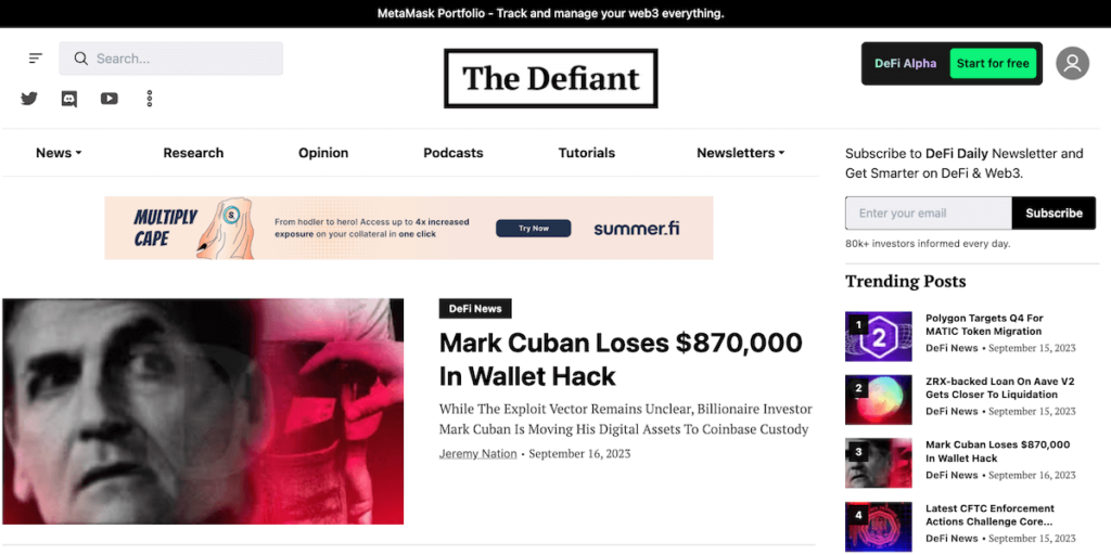 The Defiant - Crypto News Outlets