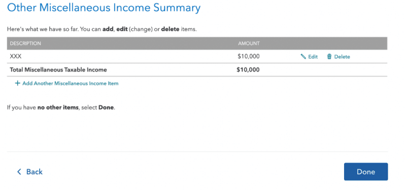 turbotax miscellaneous income summary