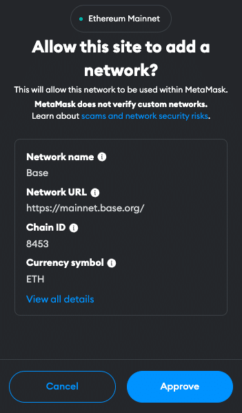 Approve Base network connection