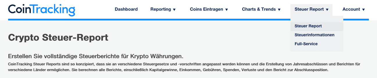 Cointracking Steuerreport