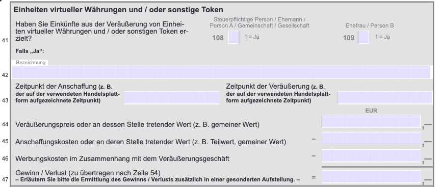 Anlage SO „Einheiten virtueller Währungen und / oder sonstige Token“