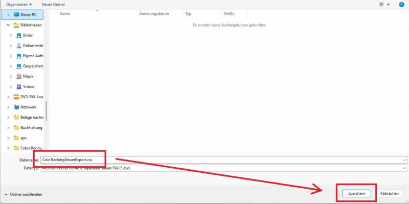 Bericht speichern SteuerSparErklärung x CoinTracking