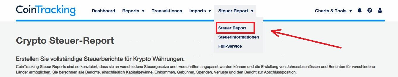 Cointracking Steuer Report aufrufen