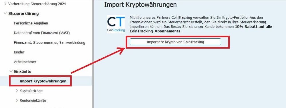 Krypto Import Steuerjahr 2024 in die SteuerSparErklärung