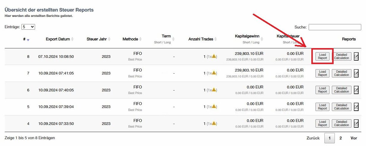 SteuerSparErklärung x CoinTracking - Load Steuer Report