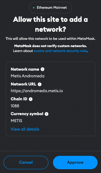 Metis to Metamask