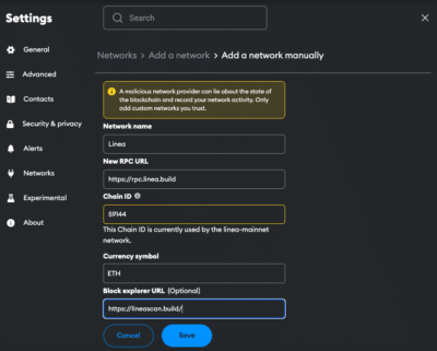 Linea to Metamask