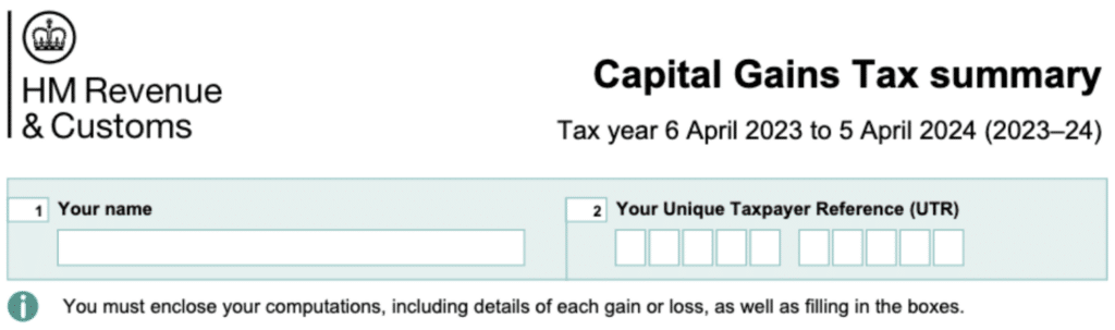 SA108 Capital Gains Tax Summary