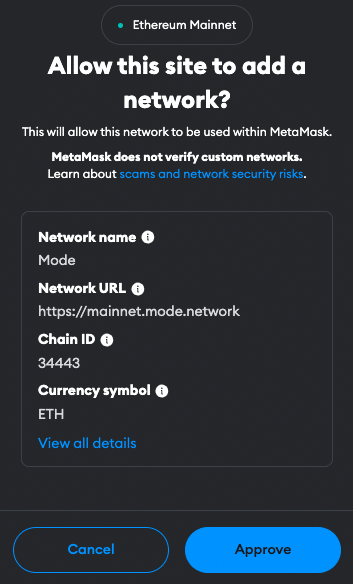 Mode to MetaMask