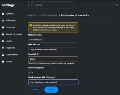 Mode to MetaMask