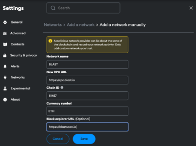 BLAST to MetaMask