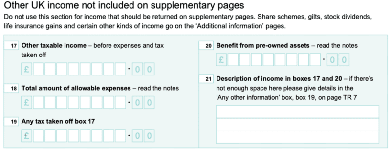 Other UK income not included on supplementary pages